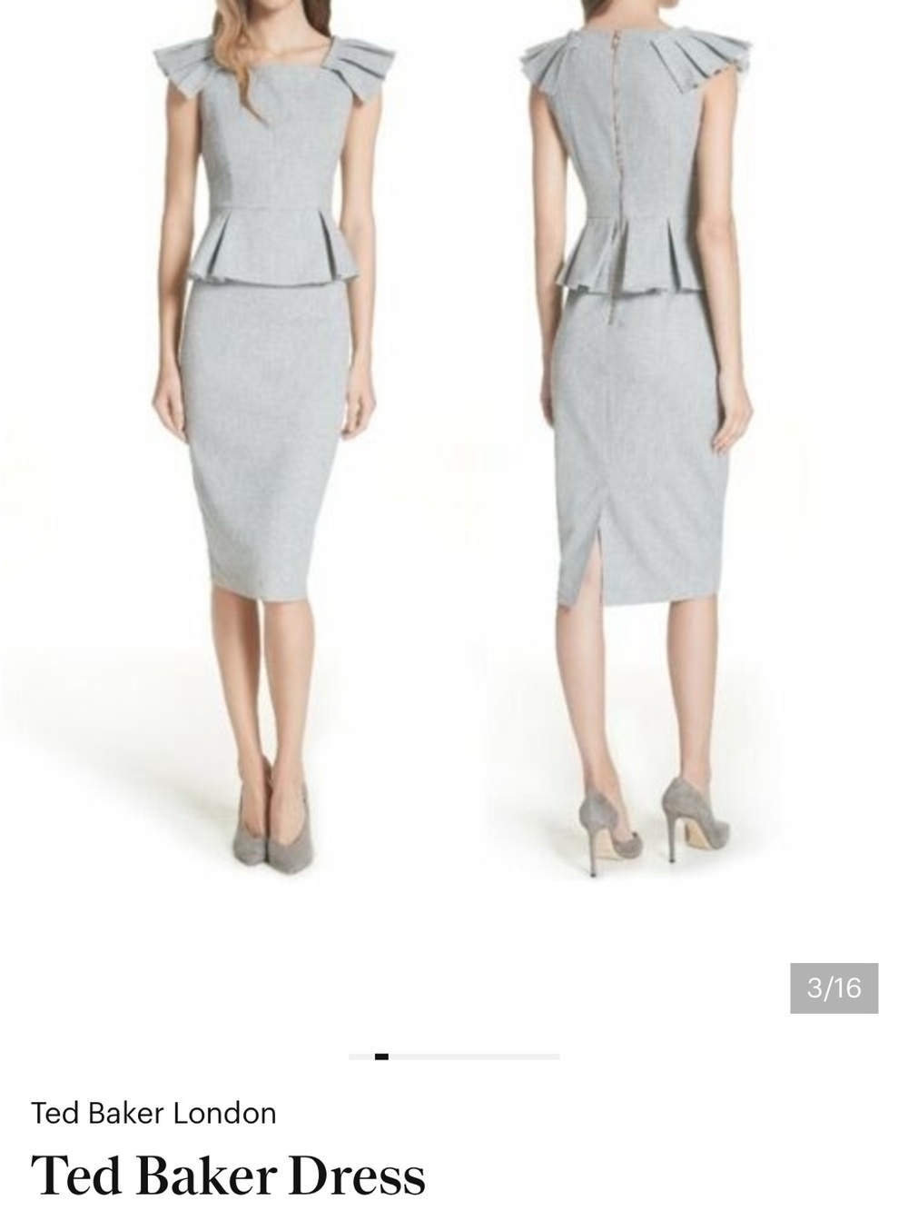 Ted Baker Daizid Gray Peplum Pencil Skirt Dress size 0/US 2